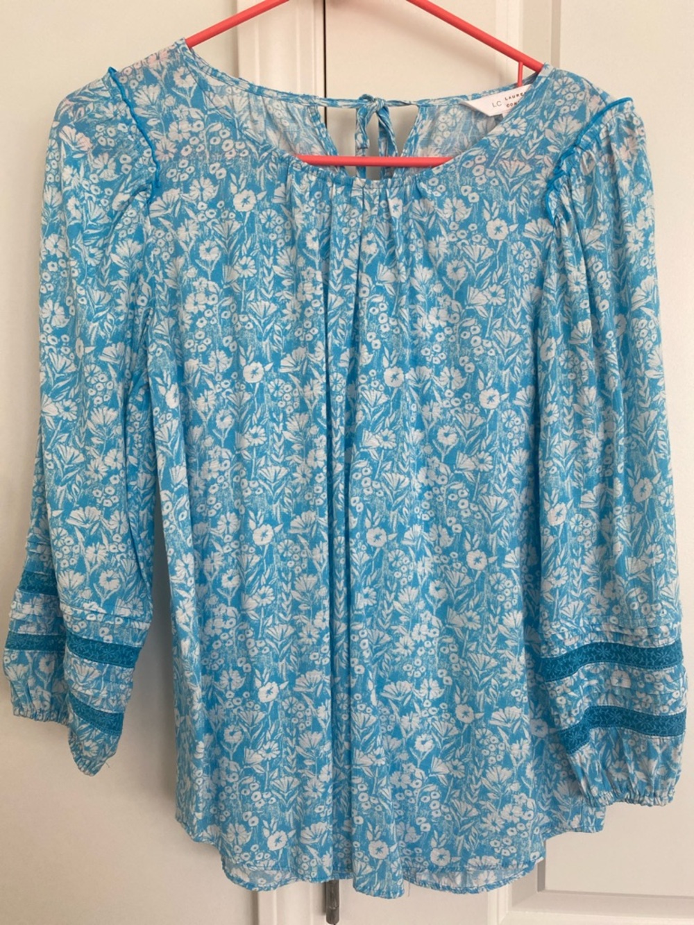 LC Lauren Conrad Turquoise Floral Peasant Blouse